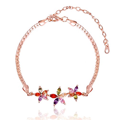 Yellow Chimes Floral Bracelet for Women Florets Charms Swiss Cubic Zirconia 18K Rose Gold Plated Multicolor Bracelet for Women and Girls