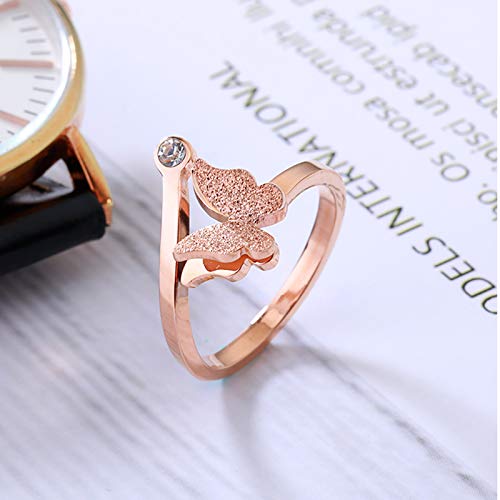 Yellow Chimes Rings for Women Charming Dual Butterfly Ring Surgical Steel 18K Real Rose Gold Plated Adjustable Ring for Girls and Women.