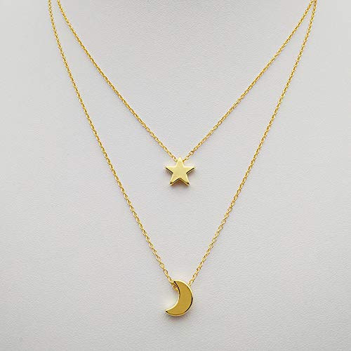 Yellow Chimes Classic Look Dual Layer Chain with Moon and Star Design Gold Plated Choker Necklace for Women and Girl's