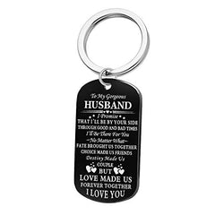 Yellow Chimes 'Love Made Us Forever Together' Touching Love Message To Husband Stainless Steel Keychain Pendant with Chain for Men (Black)