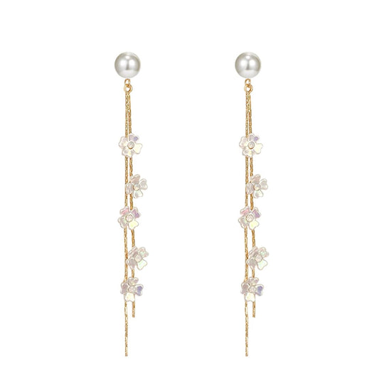 Yellow Chimes Earrings For Women Gold Tone Pearl Stud Linear Chain Crystal Studded Tassel Dangler Earrings For Women and Girls