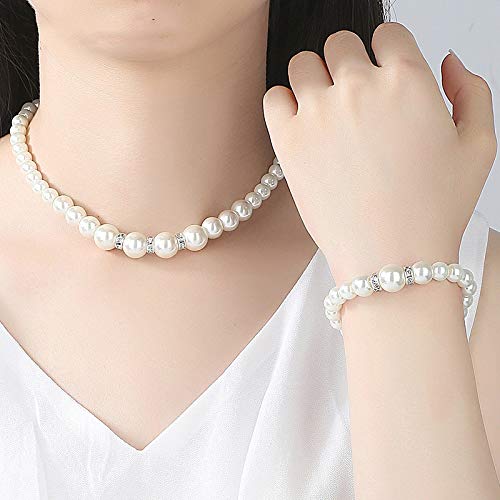 Yellow Chimes White Pearl Necklace Set with Bracelet & Earrings Pearl Jewellery Set for Women (Silver,White) (YCFJNS-221PERL-WH)