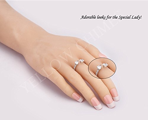 Yellow Chimes Rings for Women and Girls | Silver Crystal Studded Ring | Adjustable Stone Rings | Silver Tone Heart Shaped Finger Ring for Women | Accessories Jewellery for Women | Birthday Gift for Girls and Women Anniversary Gift for Wife