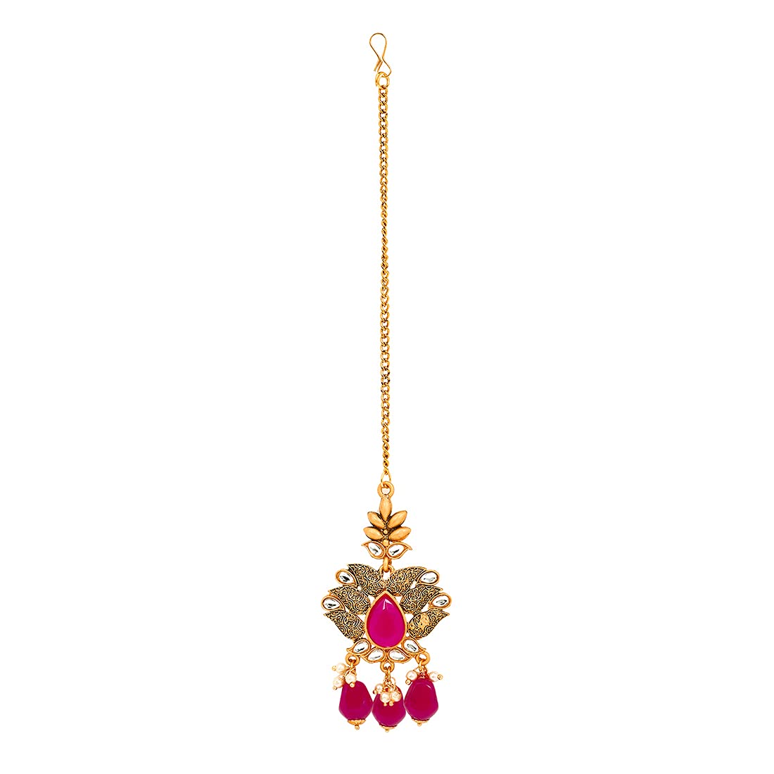 Yellow Chimes Gold Plated Traditional Kundan Studded Pink Pearl Choker Necklace Set with Chandbali Earrings and maang Tikka Bridal Jewellery Set, Gold, Pink, Medium (YCTJNS-09BDSCHK-PK)