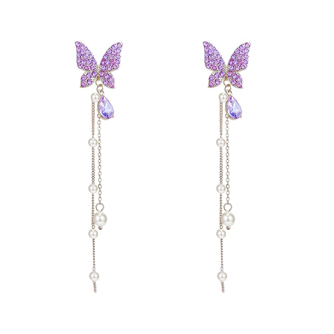 Kairangi Earrings For Women Silver Tone Purple Crystal Butterfly Lever Back Drop Earrings For Women and Girls