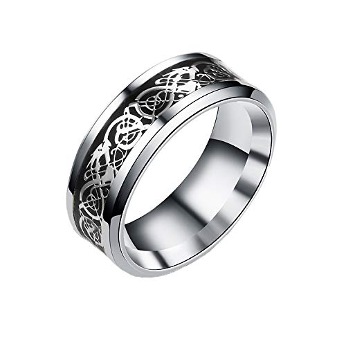 Yellow Chimes Silver Rings For Men | Pack of 1 Stainless Steel Men Ring | Dragon Celtic Design Silver Finger Ring for Boys | Ideal Gift For Men and Boys