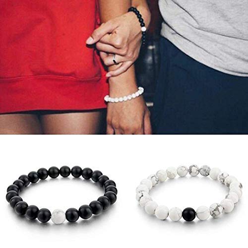 Yellow Chimes Bracelet For Women And Men | Fashion D'Vine White And Black Beads | Couple Bracelets For Women And Men | Accessories Jewellery For Unisex | Birthday And Anniversary Gift