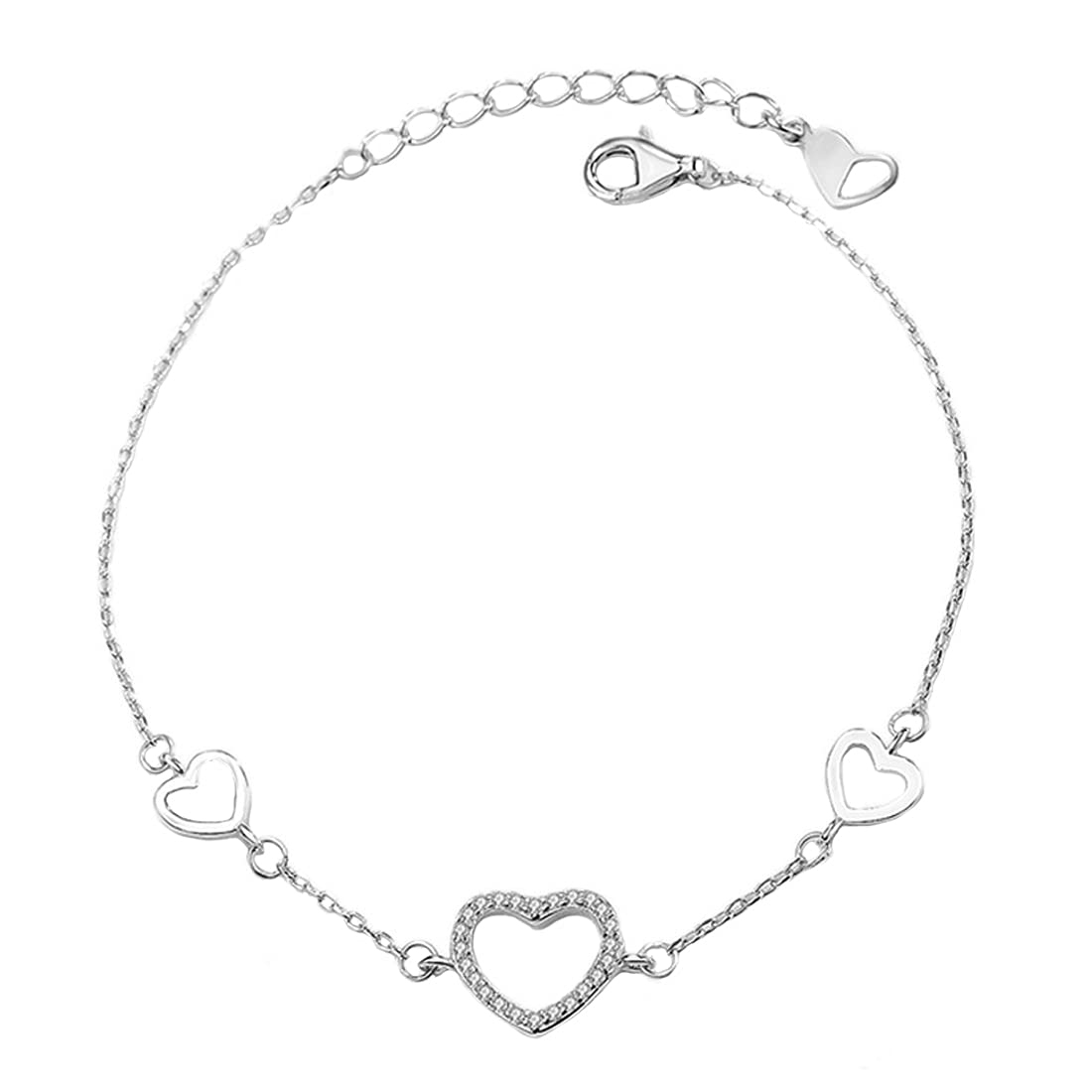 Yellow Chimes 925 Sterling Silver Hallmark and Certified Purity Heart Design Charm Bracelet for Women and Girls, M