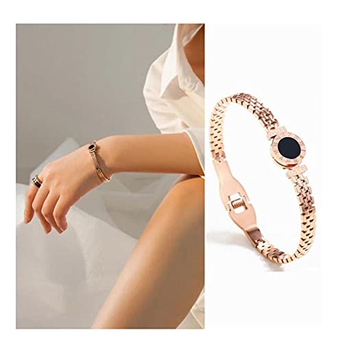 Yellow Chimes Bracelet for Women Stainless Steel Rose Gold Plated Statement Style Black Circle Design Kadaa Bracelet for Women and Girls.