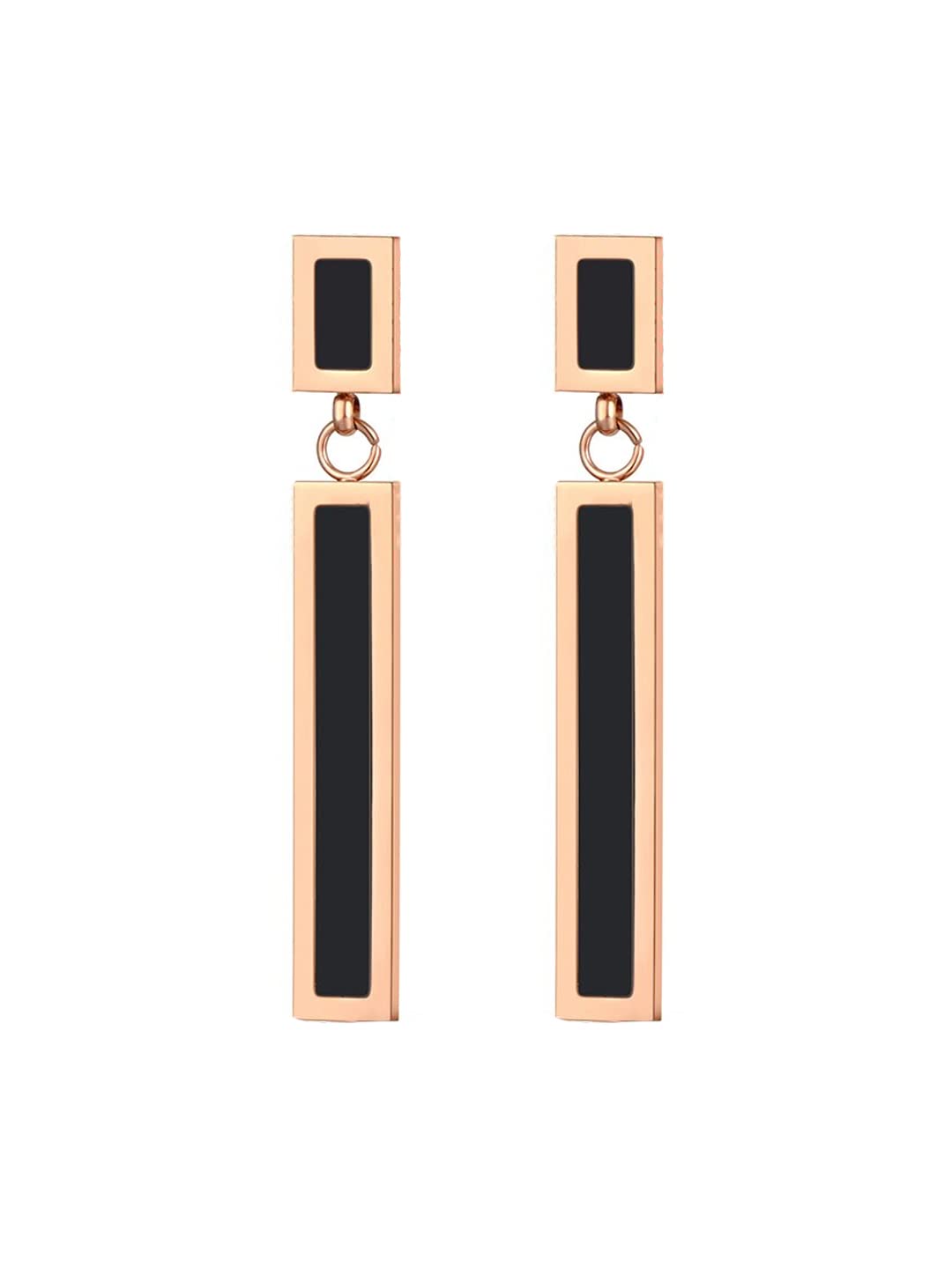 Yellow Chimes Long Earrings for Women Western Rose Gold Plated Stainless Steel Black Square Drop Danglers Earrings For Women and Girls