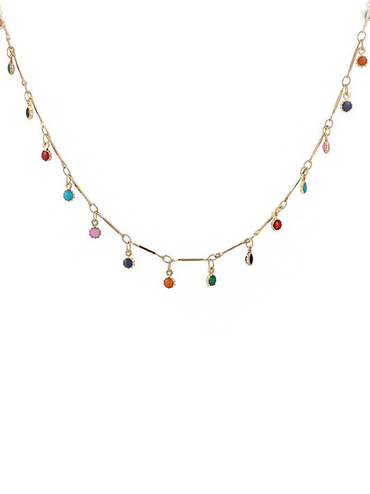 Yellow Chimes Necklace For Women Gold Plated Multicolor Stone Studded Chain Necklace For Women and Girls