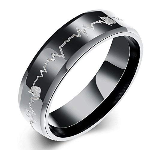 Yellow Chimes Rings for Girls Black Band Ring For Women Heartbeat Love Message Stainless Steel Ring for Girls and Women