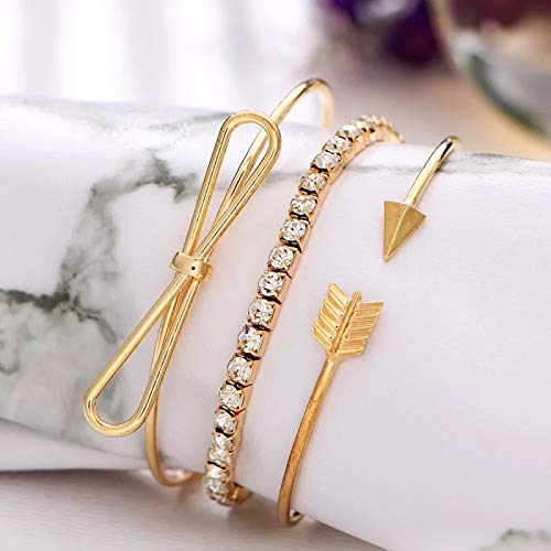 Yellow Chimes Trendy 3 Pcs Combo Infinity Crystal Multilayer Charm Gold Plated Adjustable Kada Bracelet For Women and Girls