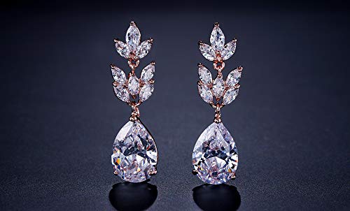 Yellow Chimes Exclusive Crystal from Swarovski Classic Leafy Designe Rose Gold Plated Stylish Dangler Earrings for Women and Girls (Rose Gold)