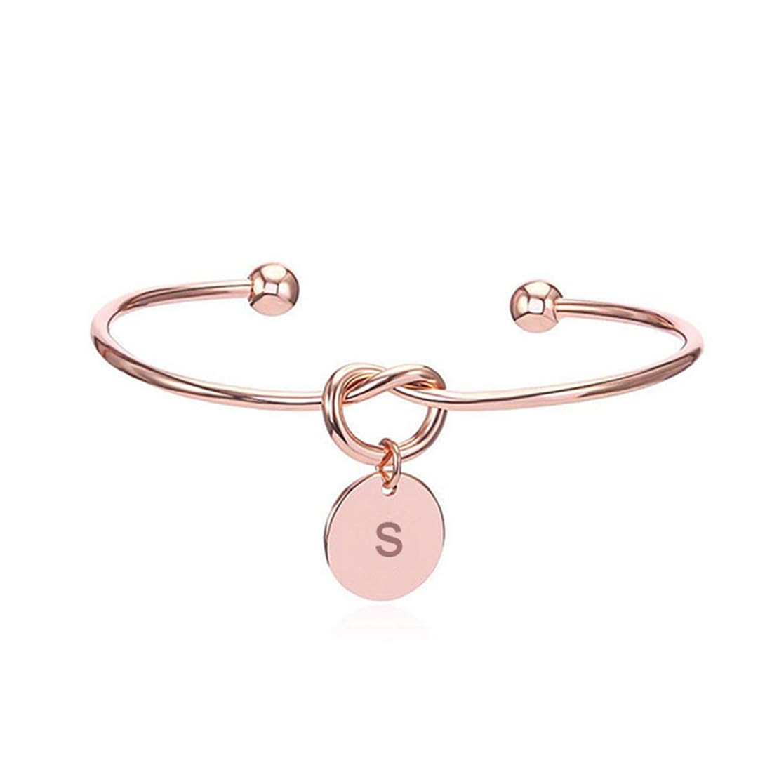 Kairangi Bracelet for Women Charming Knot Heart Alphabet Letter's 'S' Initial Rose Gold Plated Cuff Bangle Best Gift Love Proposal Bracelet for Women and Girls.