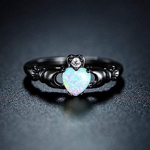 Yellow Chimes Rings for Women Black Gun Plated Elegant Cut Fire Opal Heart Ring for Women and Girls(Size US 6)