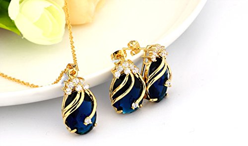 Yellow Chimes Crown Drop Blue Gold Plated Pendant Set for Girls and Women
