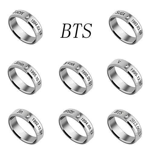 Yellow Chimes Ring for Men BTS Rings Stainless Steel Silver Ring Kpop BTS Bangtan Members Name & Dob Engraved Ring for Men and Boys.