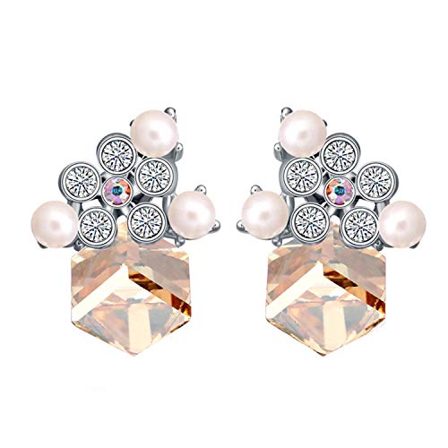 Yellow Chimes Crystals from Swarovski Platinum Plated Blue Cube Crystal Earrings for Women and Girls (Moonlight)