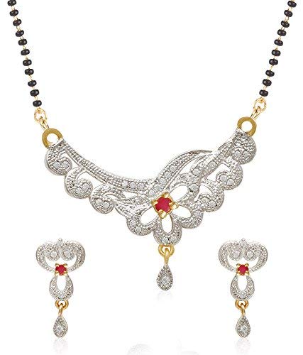Yellow Chimes Exclusive Floral Design Crystal Black Bead MangalSuthra With Earrings For Women