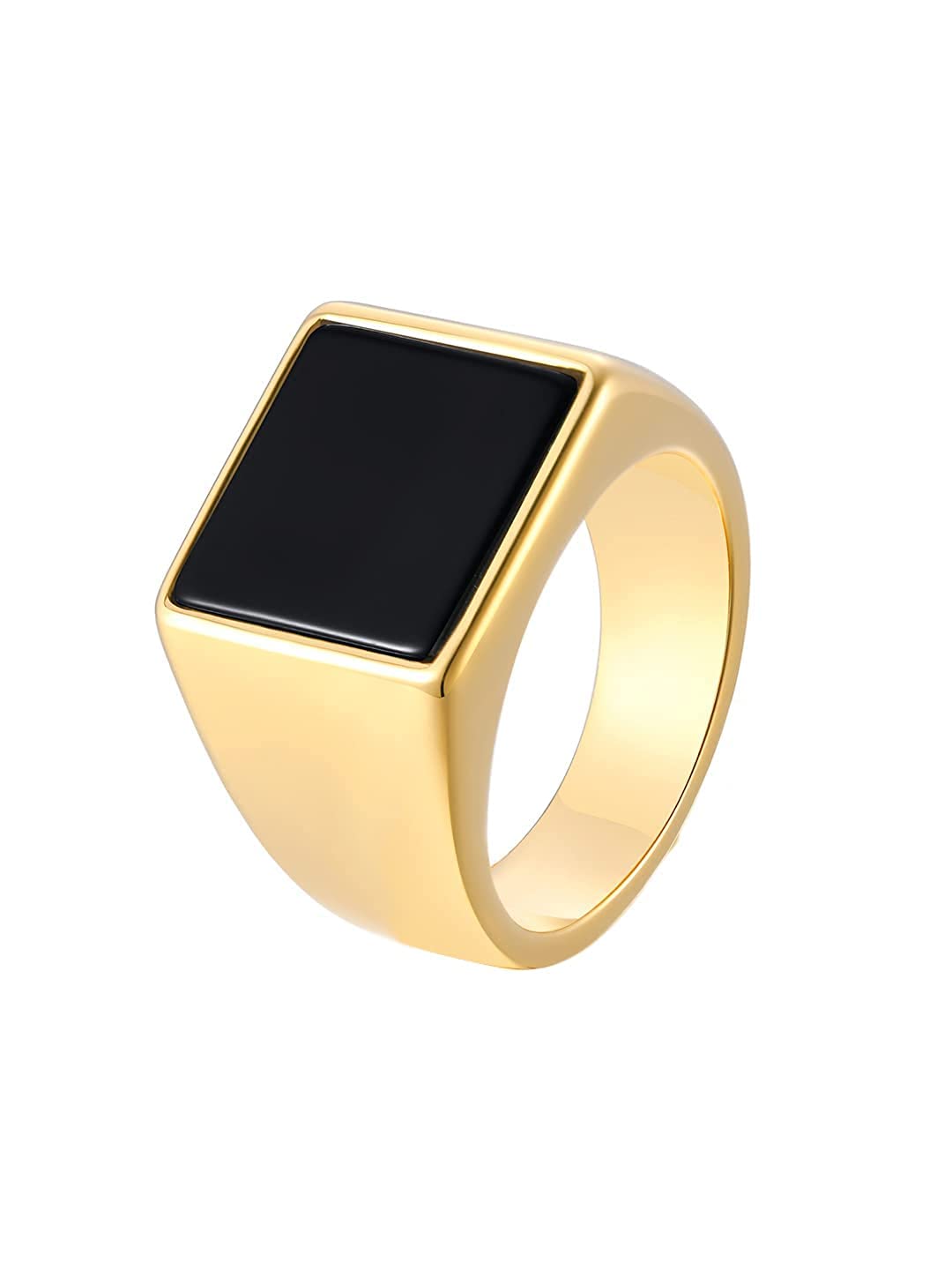 Yellow Chimes Rings for Men gold plated Black colored in Center Metal Stainless Steel Band Style Ring for men and Boys