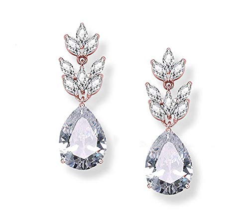 Yellow Chimes Exclusive Crystal from Swarovski Classic Leafy Designe Rose Gold Plated Stylish Dangler Earrings for Women and Girls (Rose Gold)