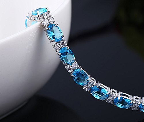 Blue topaz gemstone 925 silver jewelry bracelet 7-8