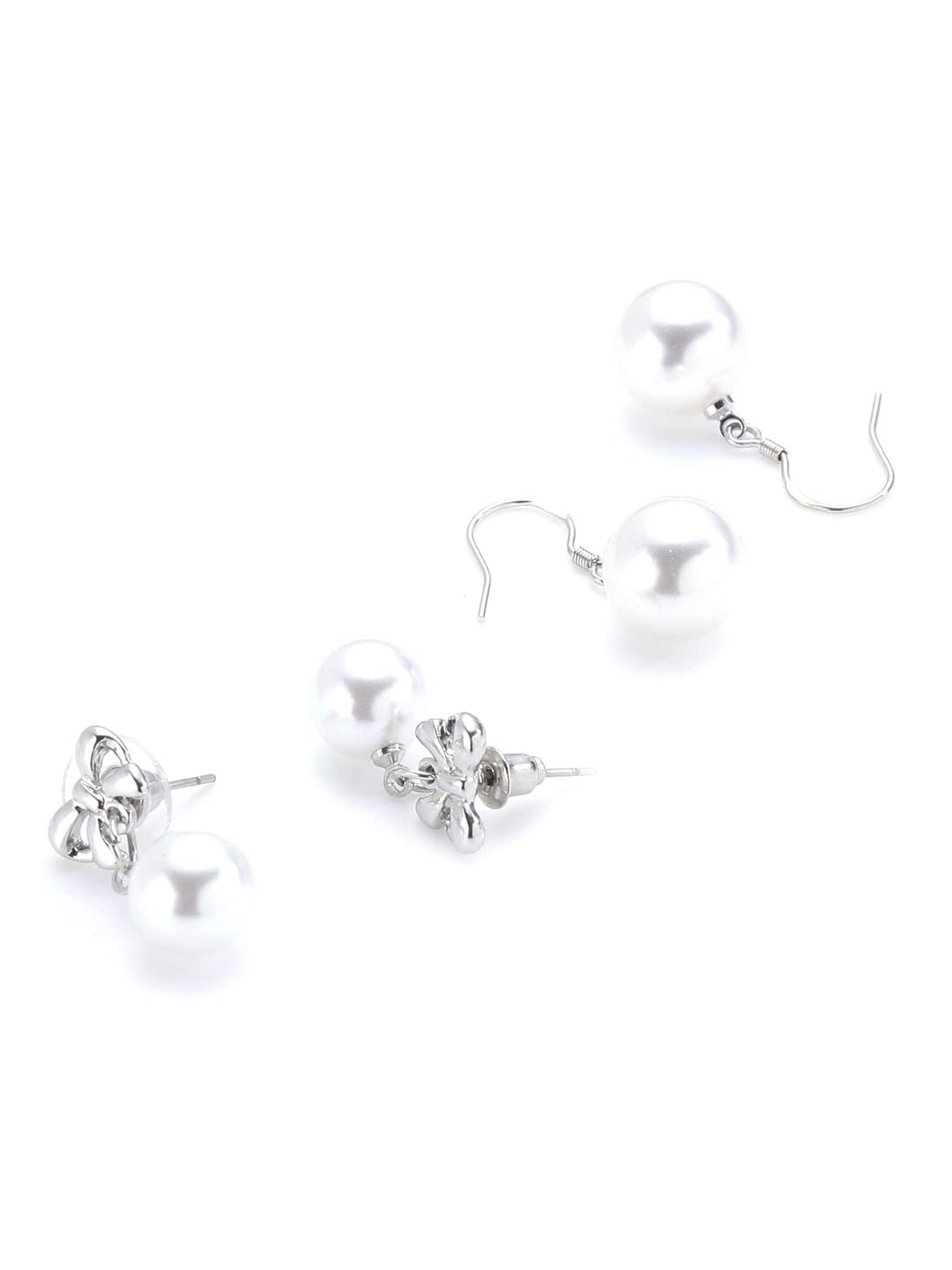 Kairangi Pearl Earrings for Women 2 Pairs Combo Drop Earrings Rhodium Plated White Plear Silver Drop Earrings for Women and Girls