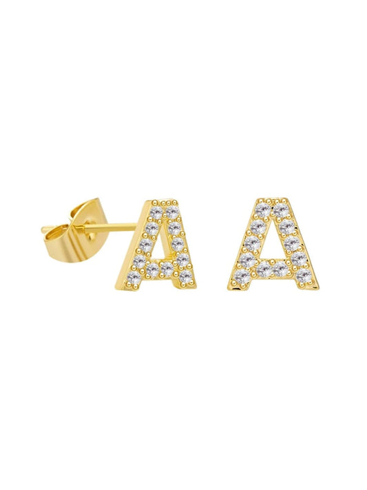 Yellow Chimes Stud Earrings for Girls Gold Plated Crystal Studded Initial A Letter Studs For Kids and Girls.