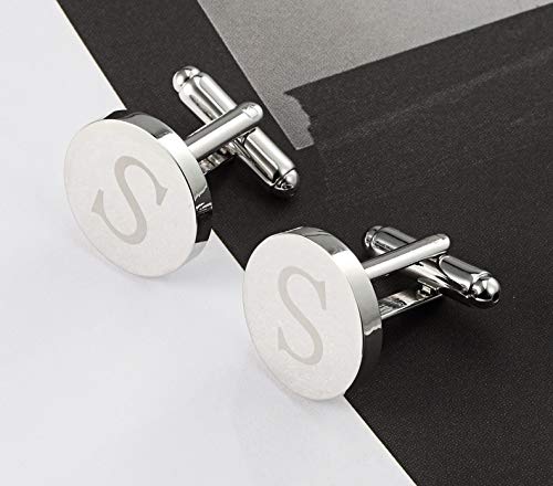 Yellow Chimes Exclusive Collection Alphabet Letters Stainless Steel Statement Cufflinks for Men (Silver S Cufflinks)