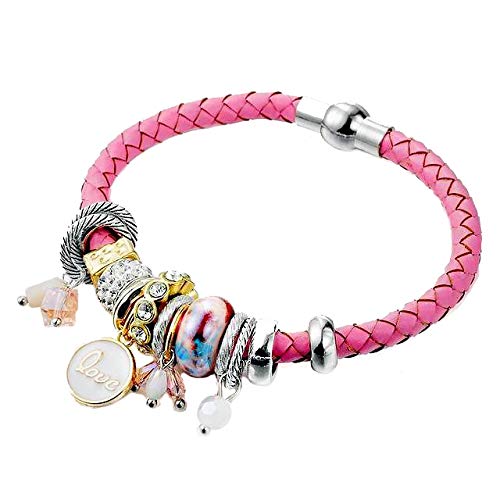 Yellow Chimes Love Charm Pink Bracelet for Women and Girls
