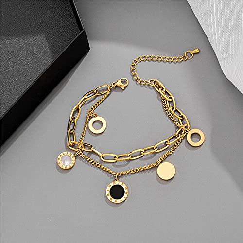 Yellow Chimes Bracelet for Women and Girls Golden Charm Bracelets for Women and Girls | Gold Plated Stainless Steel Western Style Roman Number Bracelets | Birthday Gift For girls and women Anniversary Gift for Wife