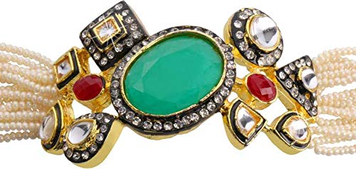 Yellow Chimes Traditional Kundan Moti Stylish Gold Plated Bracelet for Women and Girls