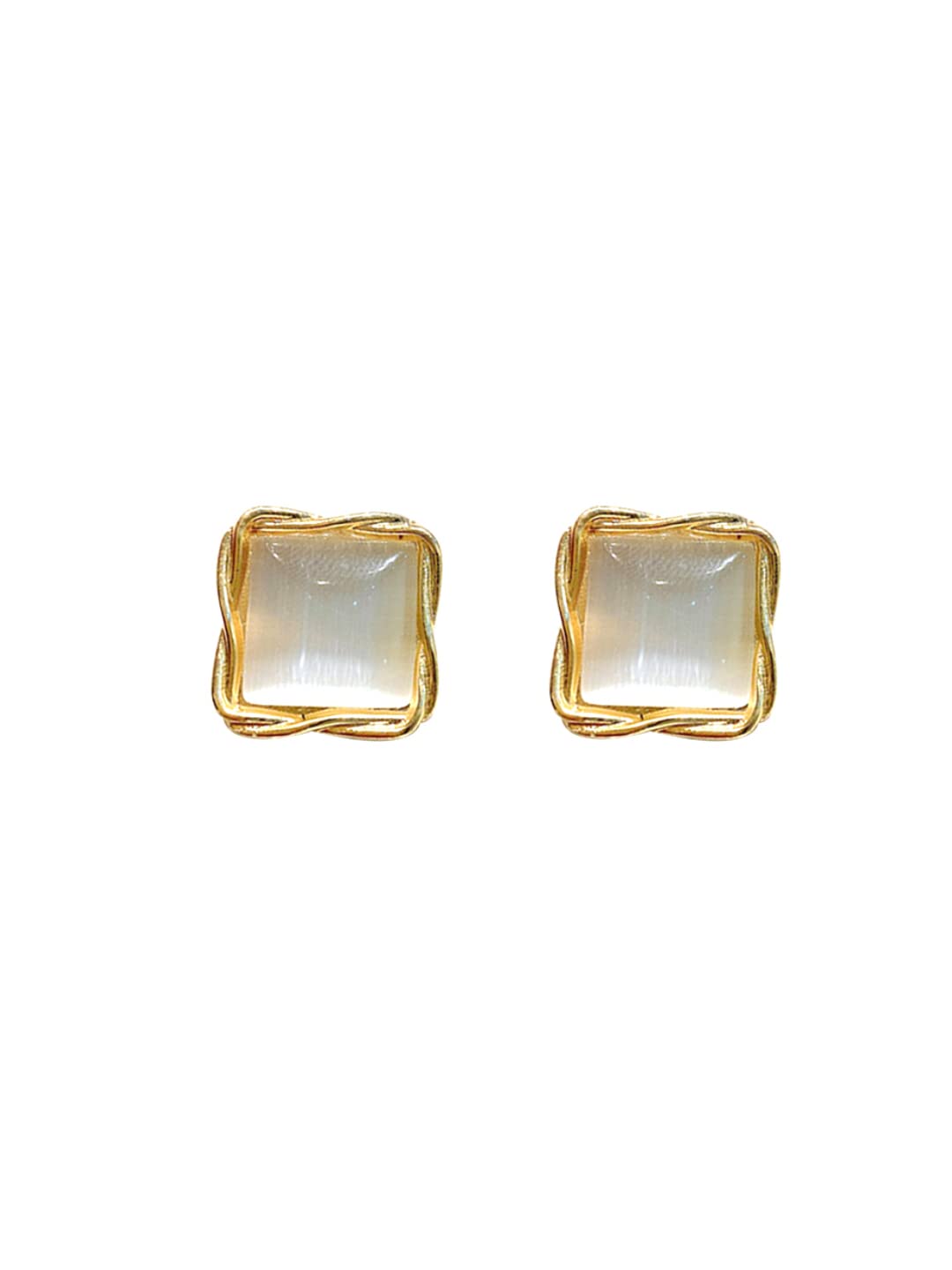 Yellow Chimes Earrings for Women and Girls Studs for Girls | Gold Tone Square Opal Stud Earrings | Birthday Gift for girls and women Anniversary Gift for Wife