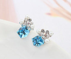 Yellow Chimes Crystals from Swarovski Platinum Plated Blue Cube Crystal Earrings for Women and Girls (Moonlight)