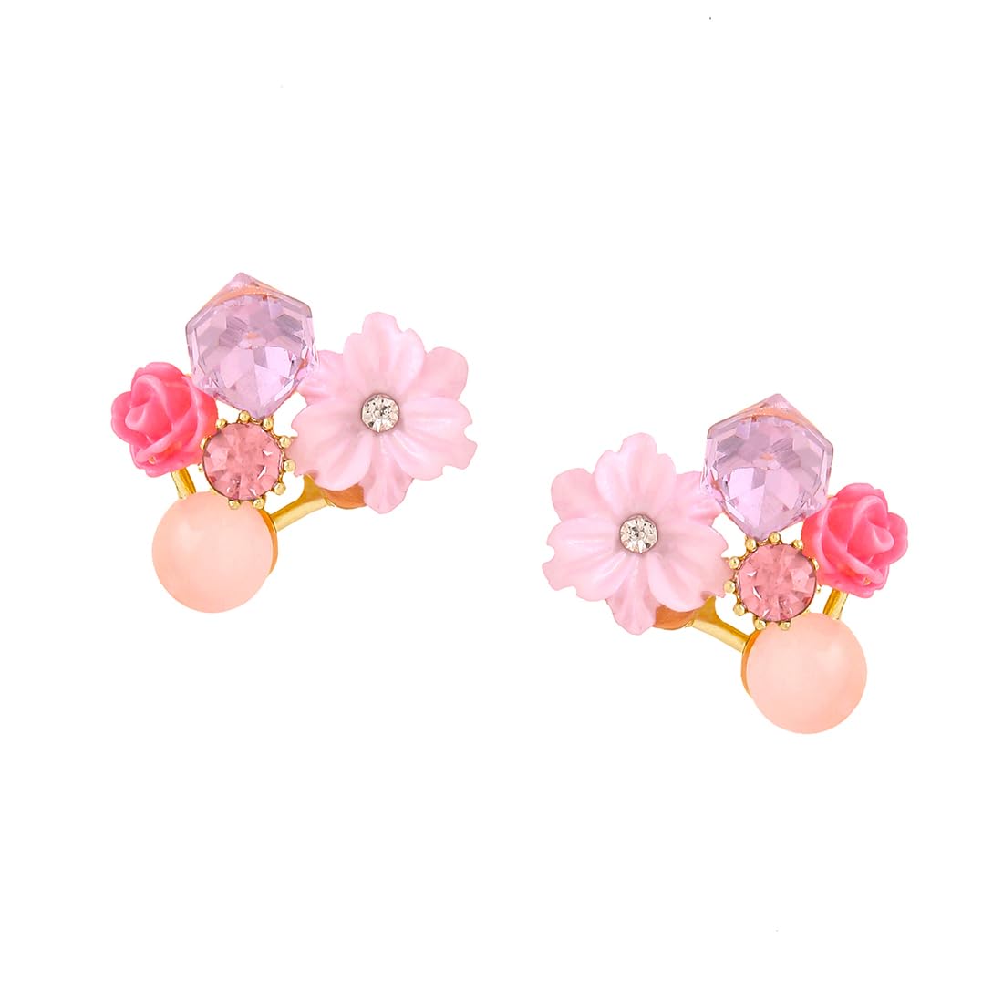 Yellow Chimes Earrings for Women and Girls Fashion Pink Stud Earrings for Women | Floral Shaped Crystal Studs Earrings | Birthday Gift for Girls and Women