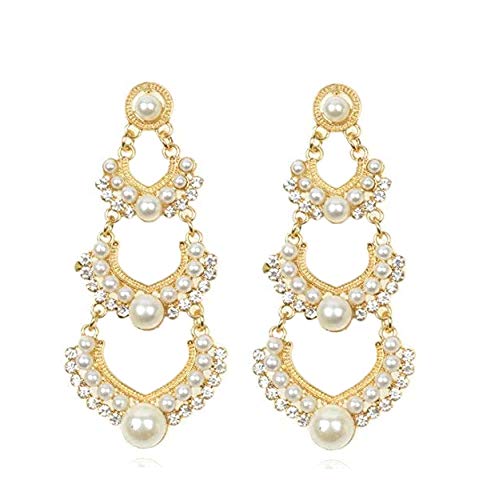 Yellow Chimes Danglers Earrings for Women Traditional Pearl Gold Plated Long Danglers Earrings for Women and Girls