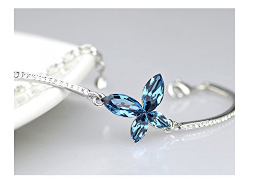 Yellow Chimes Blue Butterfly White Gold Plated Charm Bangle Bracelet for Women and Girls