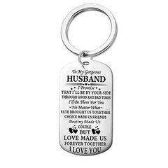 Yellow Chimes 'Love Made Us Forever Together' Touching Love Message to Husband Stainless Steel Keychain Pendant with Chain for Men (Silver)
