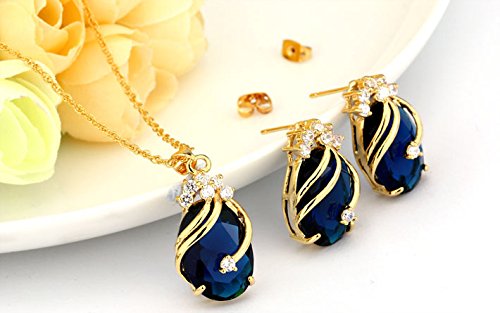 Yellow Chimes Crown Drop Blue Gold Plated Pendant Set for Girls and Women