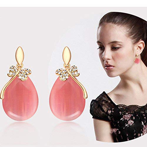 Yellow Chimes Earrings for Women & Girls | Fashion White Crystal and Pink Opal Drop | Gold Plated Drop Earring | Oval Shaped Drop Earrings | Birthday & Anniversary Gift