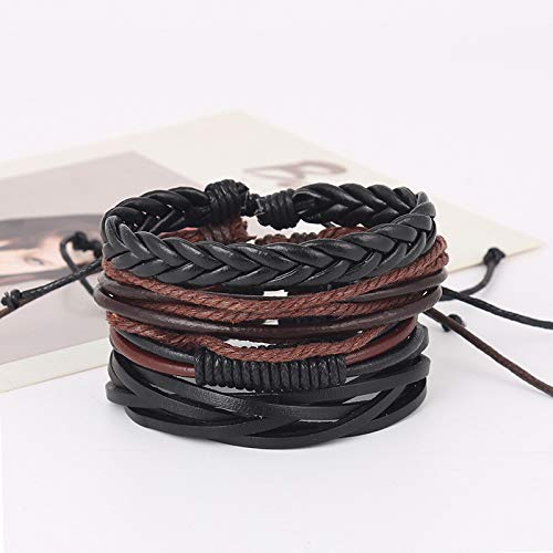 Yellow Chimes Combo Leather Wraps Casual Latest Trend Multi Strand Wrist Bracelets for Men and Women (Unisex) (4 Pcs Brown Leather Bracelet)