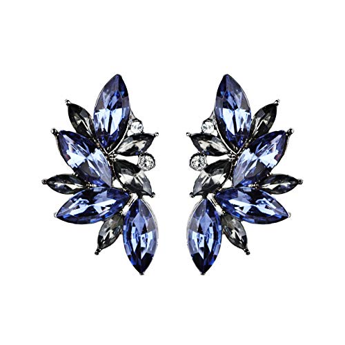 Yellow Chimes Silver Plated Blue Crystal Jacket Earrings for Women and Girls