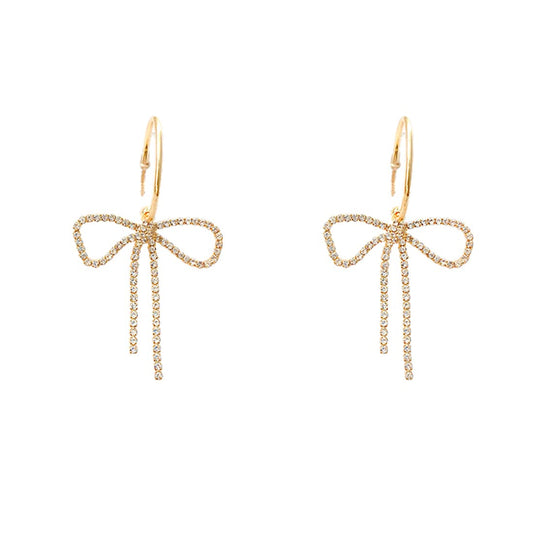 Yellow Chimes Earrings for Women and Girls Drop Earrings for Girls | Gold Toned Crystal Studded Bow Designed Drop Earrings | Birthday Gift for girls and women Anniversary Gift for Wife