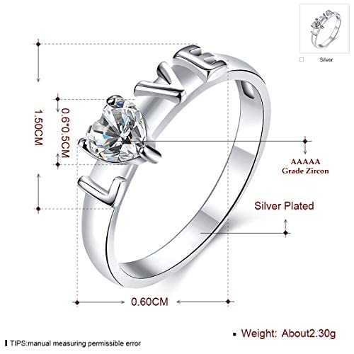 Yellow Chimes Rings for Women Lovers Heart Silver plated Crystal Stoned Ring for Women & Girls(Size US 6)