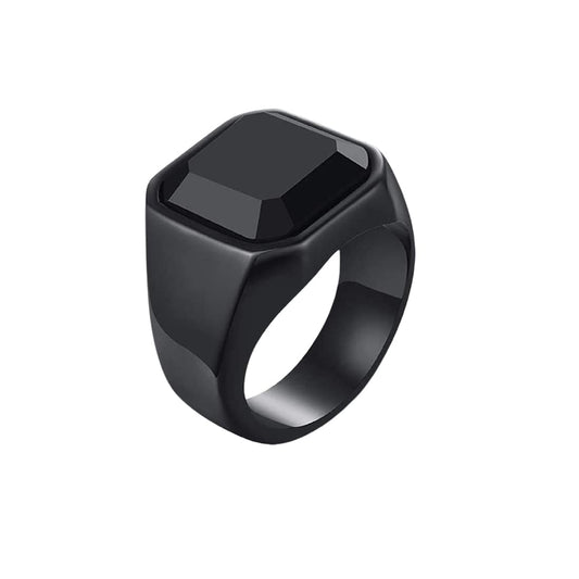 Yellow Chimes Rings for Men Stainless Steel Black Ring Square Shaped Crystal Black Steel Ring for Men and Boys.