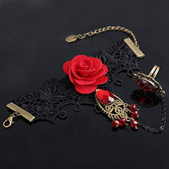Yellow Chimes Designer Collection Gothic Red Black Rose Lace Hand Harness with Adjustable Finger Ring Charm Bracelet for Women and Girls