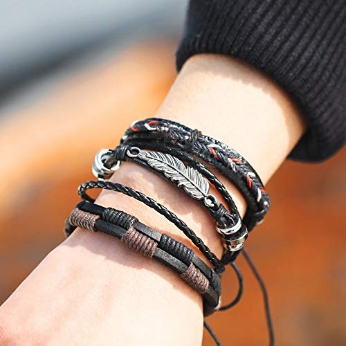 Yellow Chimes Bracelets for Men and Boys | Fashion Black Leather Bracelet Set for Men | Multi Layed Type Leather Bracelets for Men | Accessories Jewellery for Men Combo | Birthday