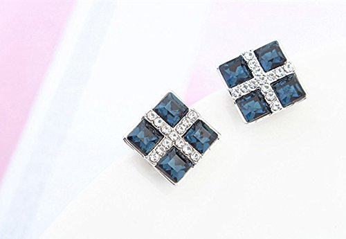 Yellow Chimes Crystals from Swarovski Platinum Plated Square Blue Crystal Earrings for Women & Girls