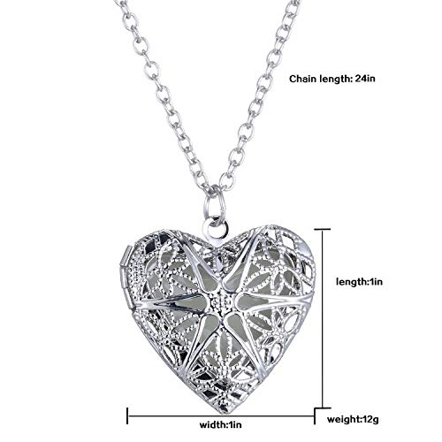 Yellow Chimes Chain Pendant for Women Silver Heart Pendant Glow-in-The-Dark Heart Locket Pendant for Girls and Women.